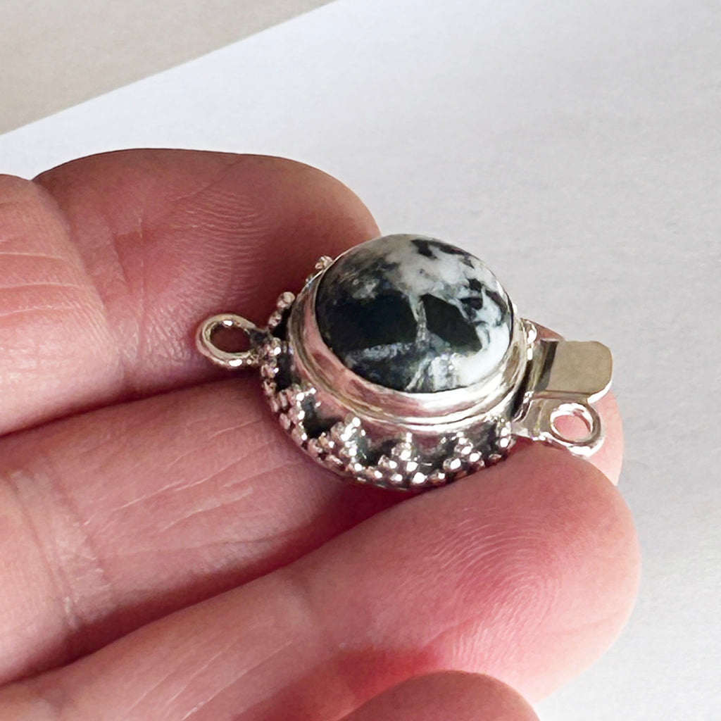 AAA Large White Buffalo Clasp Sterling 13.5mm Granulated Ball Design