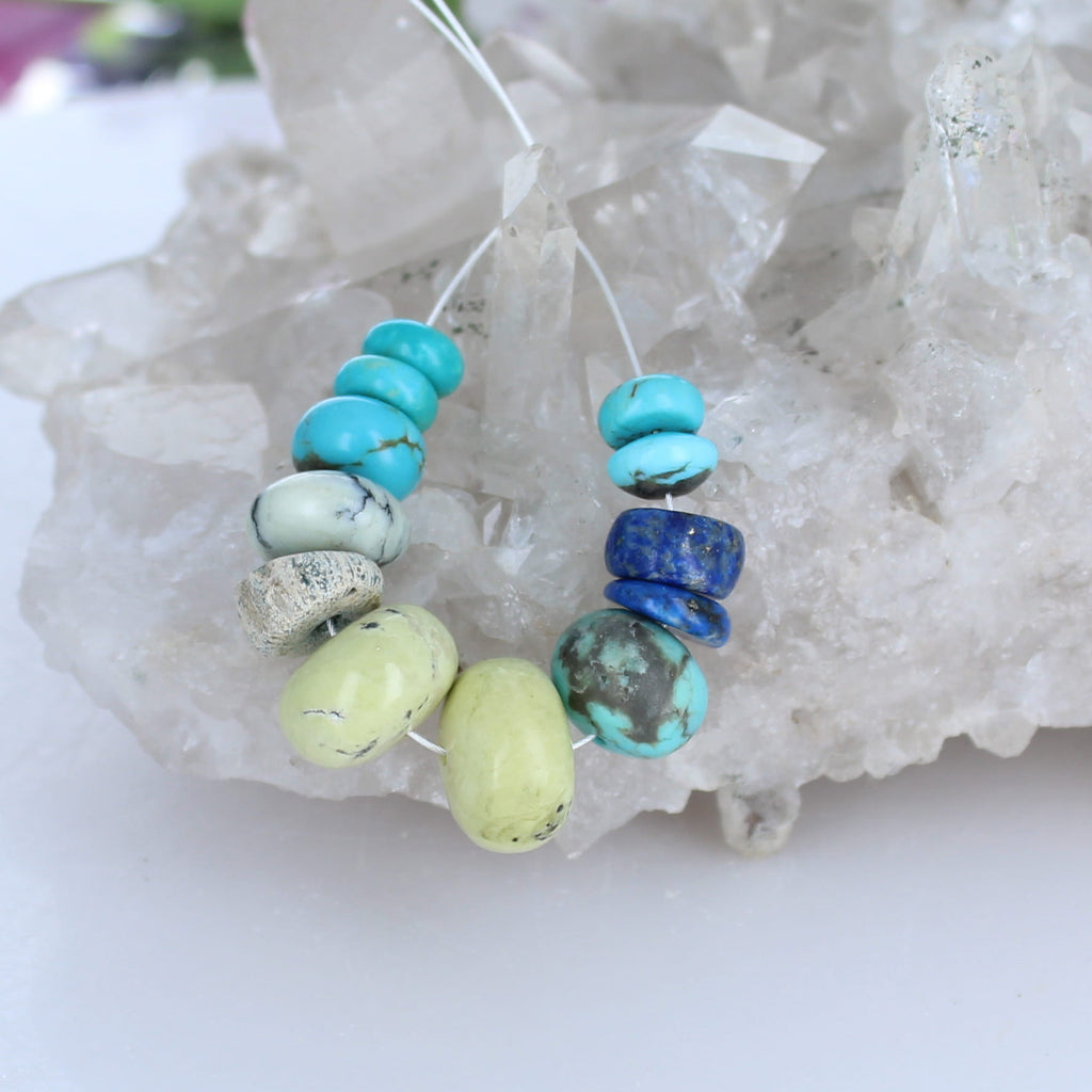 Mixed Rondelle Beads Turquoise, Lapis 3"