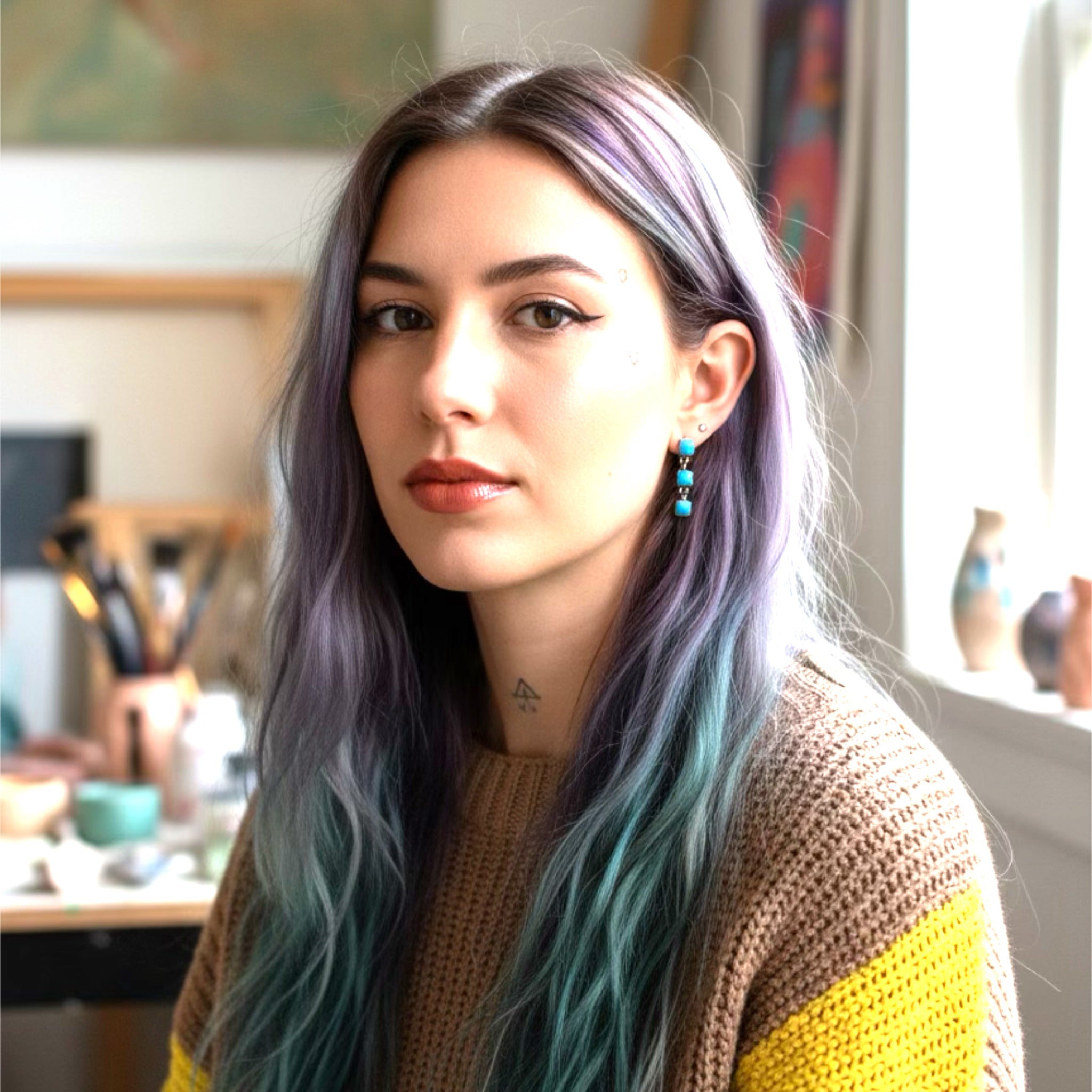 Blue Ridge Turquoise Earrings Sterling 3 Stone