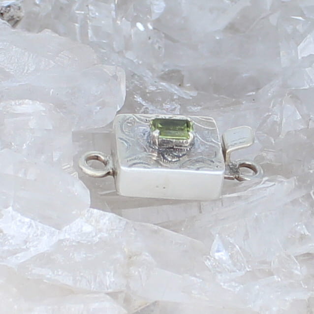 AAA Peridot Clasp Faceted Rectangle Etched Sterling Silver