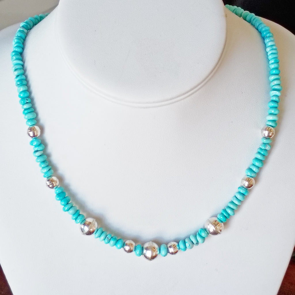 Aqua Blue Nevada Lone Mountain Turquoise Necklace Sterling Southwestern