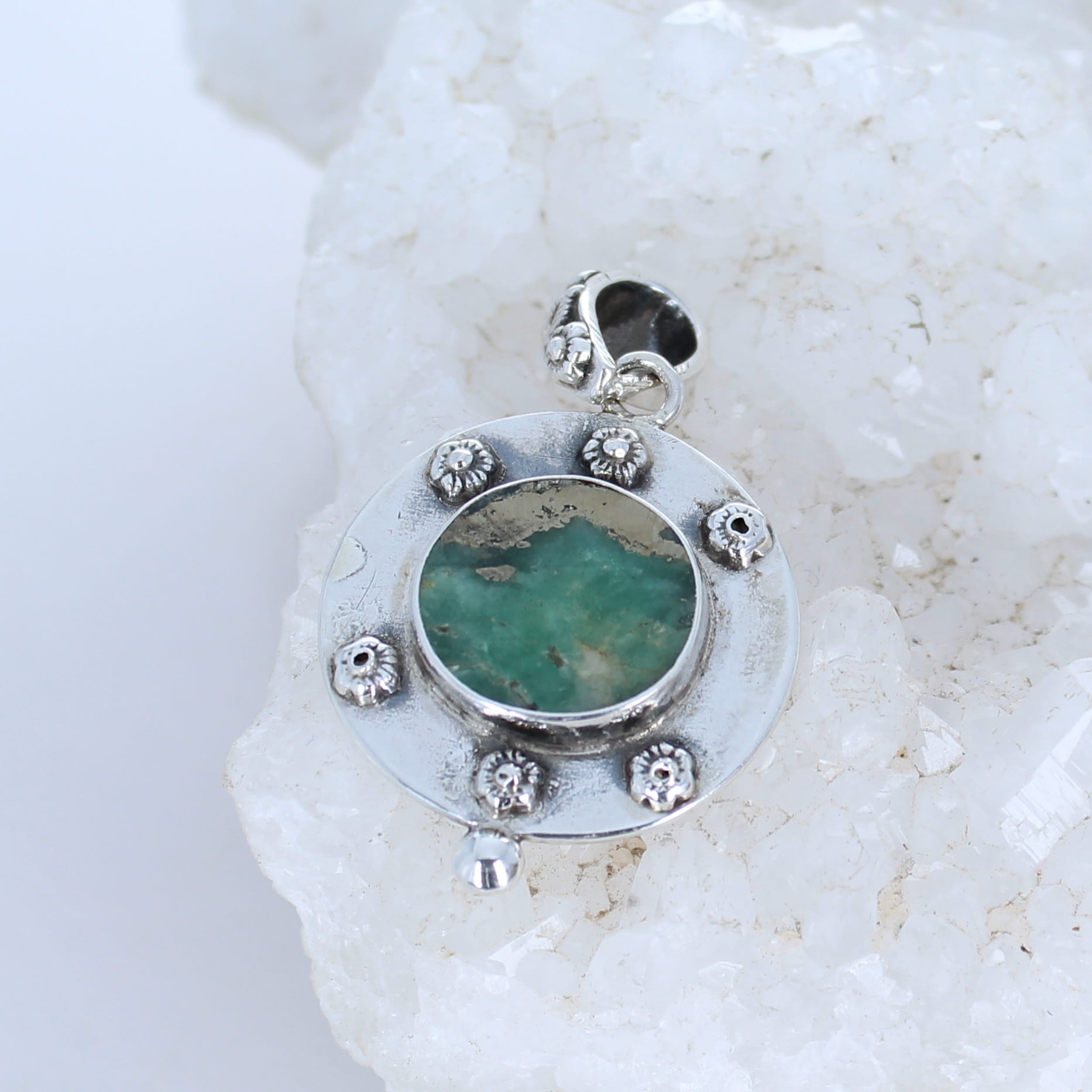 Genuine Emerald Sterling Silver Pendant with Pyrite US Mined -NewWorldGems