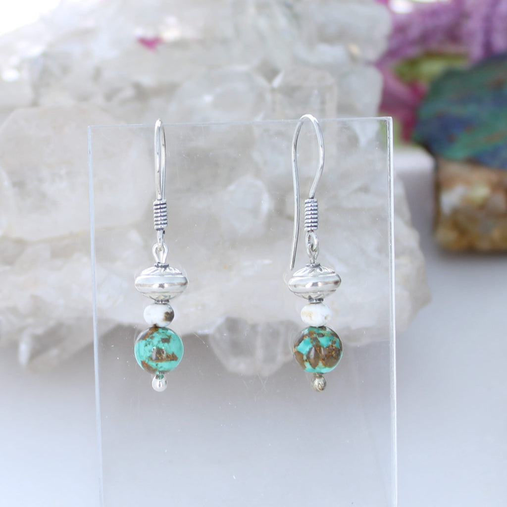 Carico Lake and White Buffalo Turquoise Sterling Earrings Drops