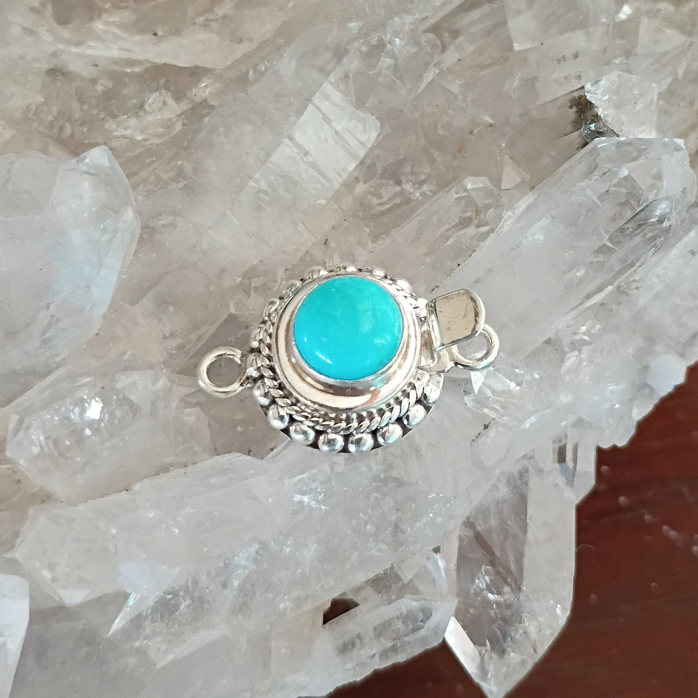 Gem Grade Egyptian Turquoise Sterling Granulated Clasp Sterling Silver 8mm