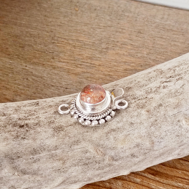 Sparkling Sunstone Clasp Sterling 8mm Granulated Ball and Twist Wire Design