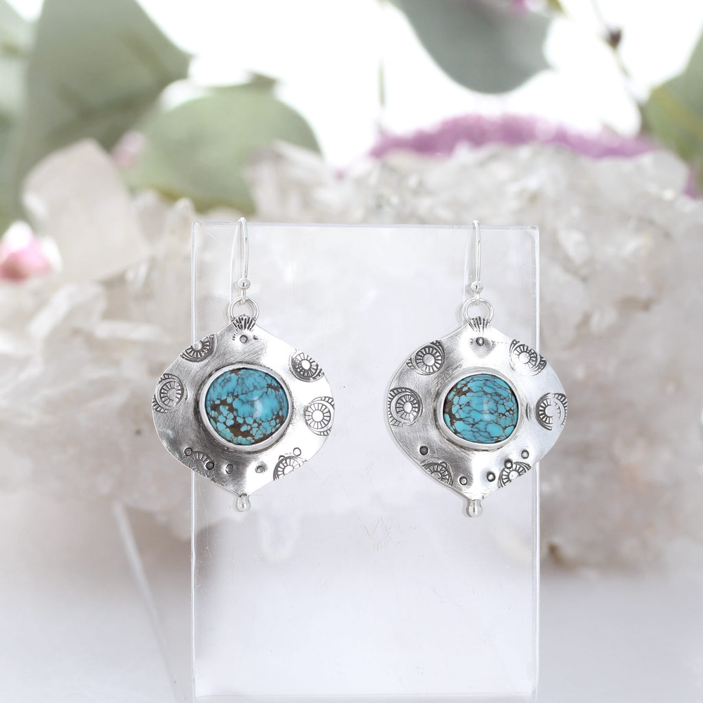 BLUE MOON TURQUOISE Earrings Sterling Arabesque Shaped #2