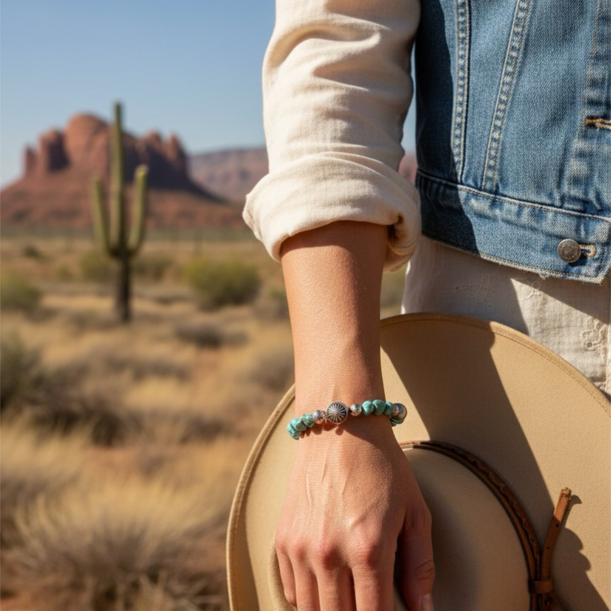 Sky Blue Green Sonoran Gold Turquoise Bracelet Bench Made Sterling Silver Beads