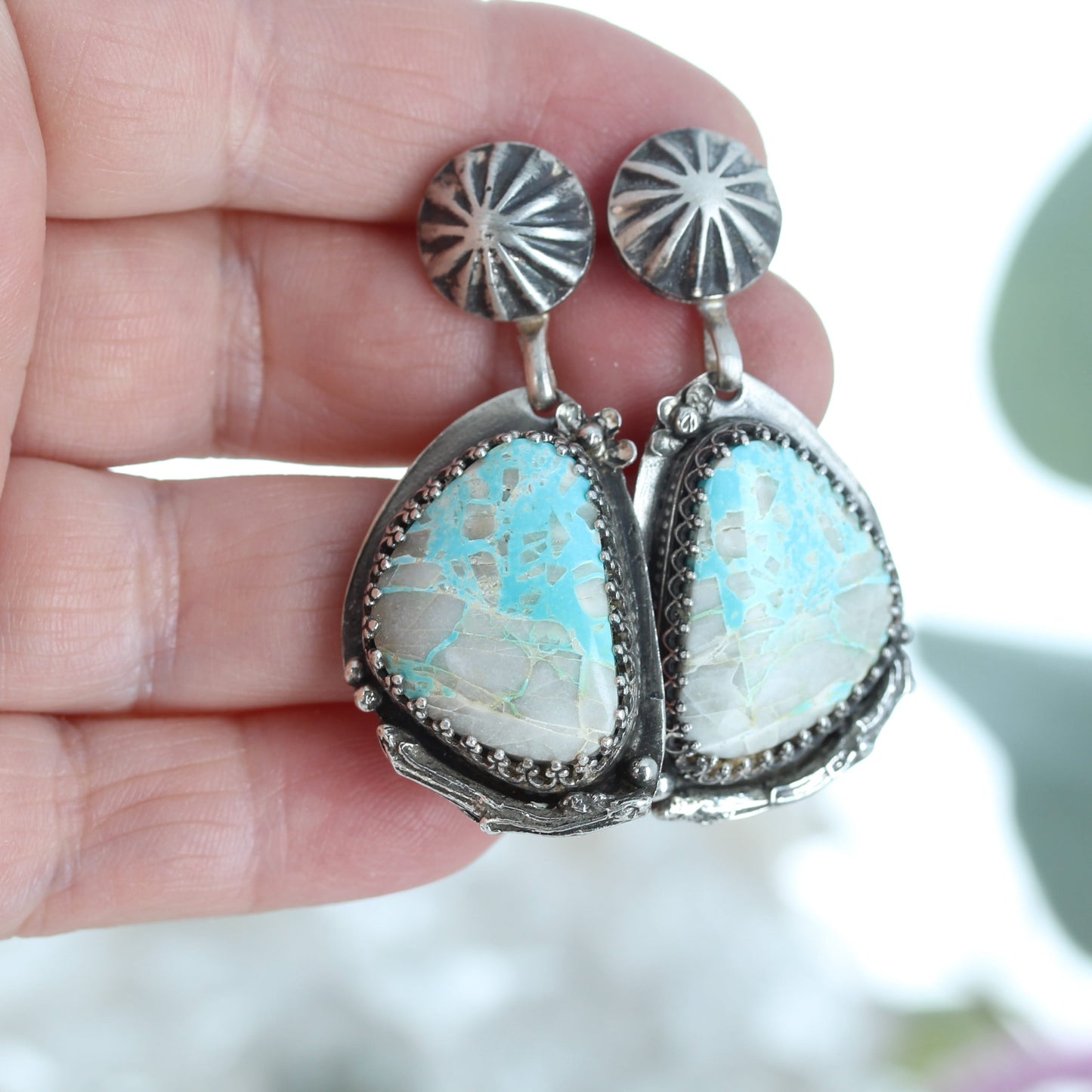 Pastel Southwestern Royston Turquoise Earrings Sterling Silver Sky Blue