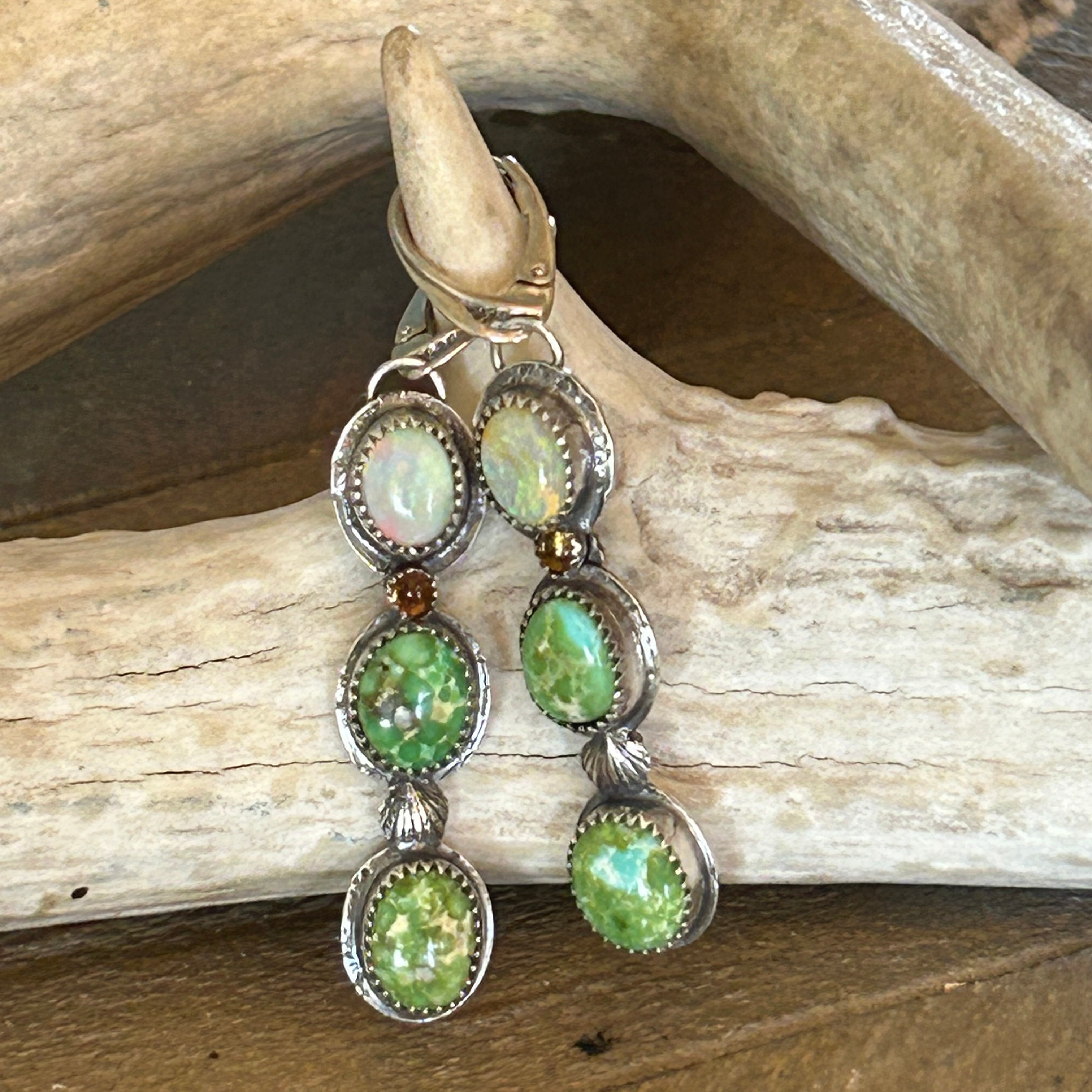 AAA Australian Opal and Sonoran Gold Turquoise Earrings Sterling Silver