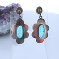 Blue Moon Turquoise Flower Design Earrings Sterling