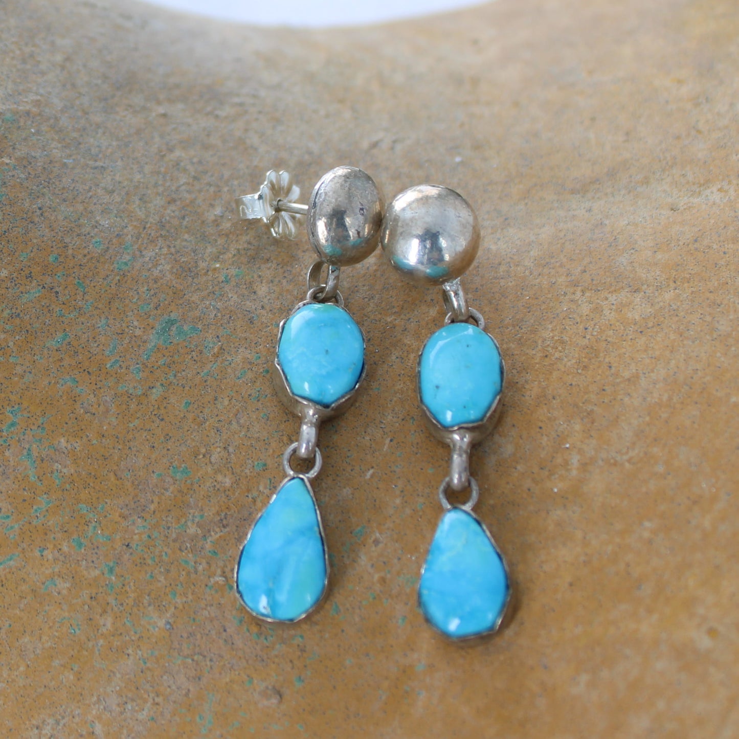 AAA Blue Bird Turquoise Earrings 2 Stone Sky Blue Sterling Southwestern