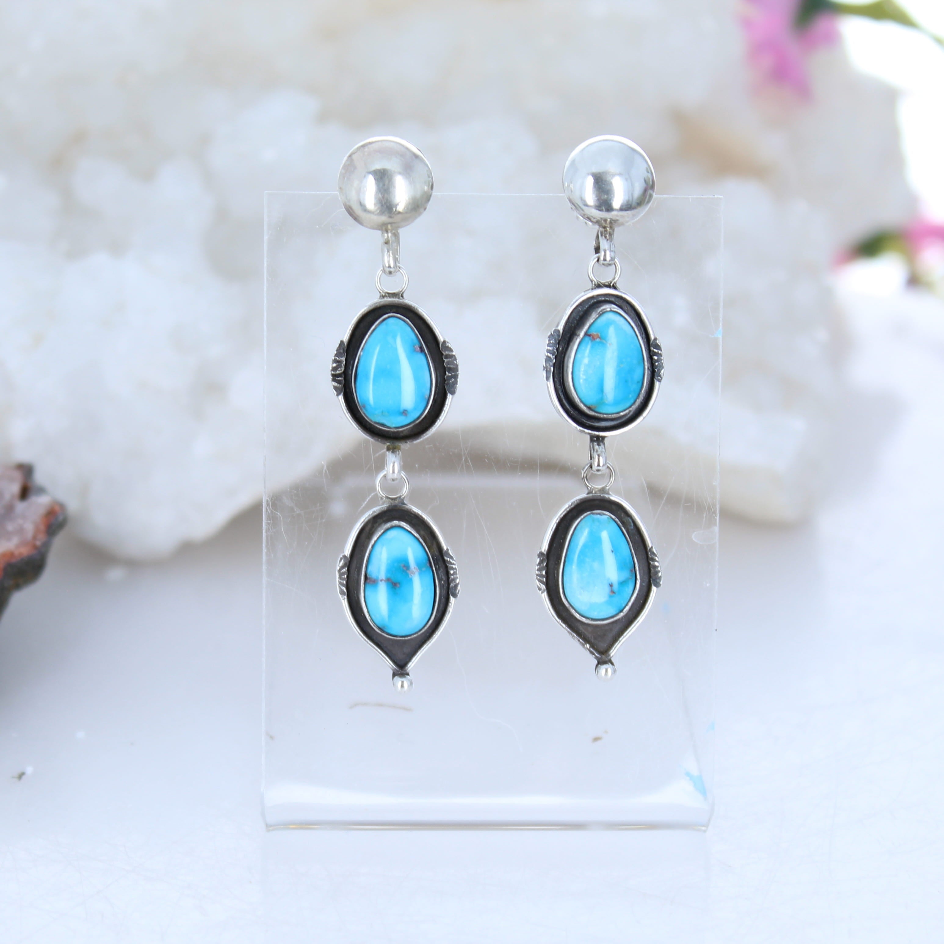 Sonoran Rose Turquoise Earrings 2 Stone Domed Post