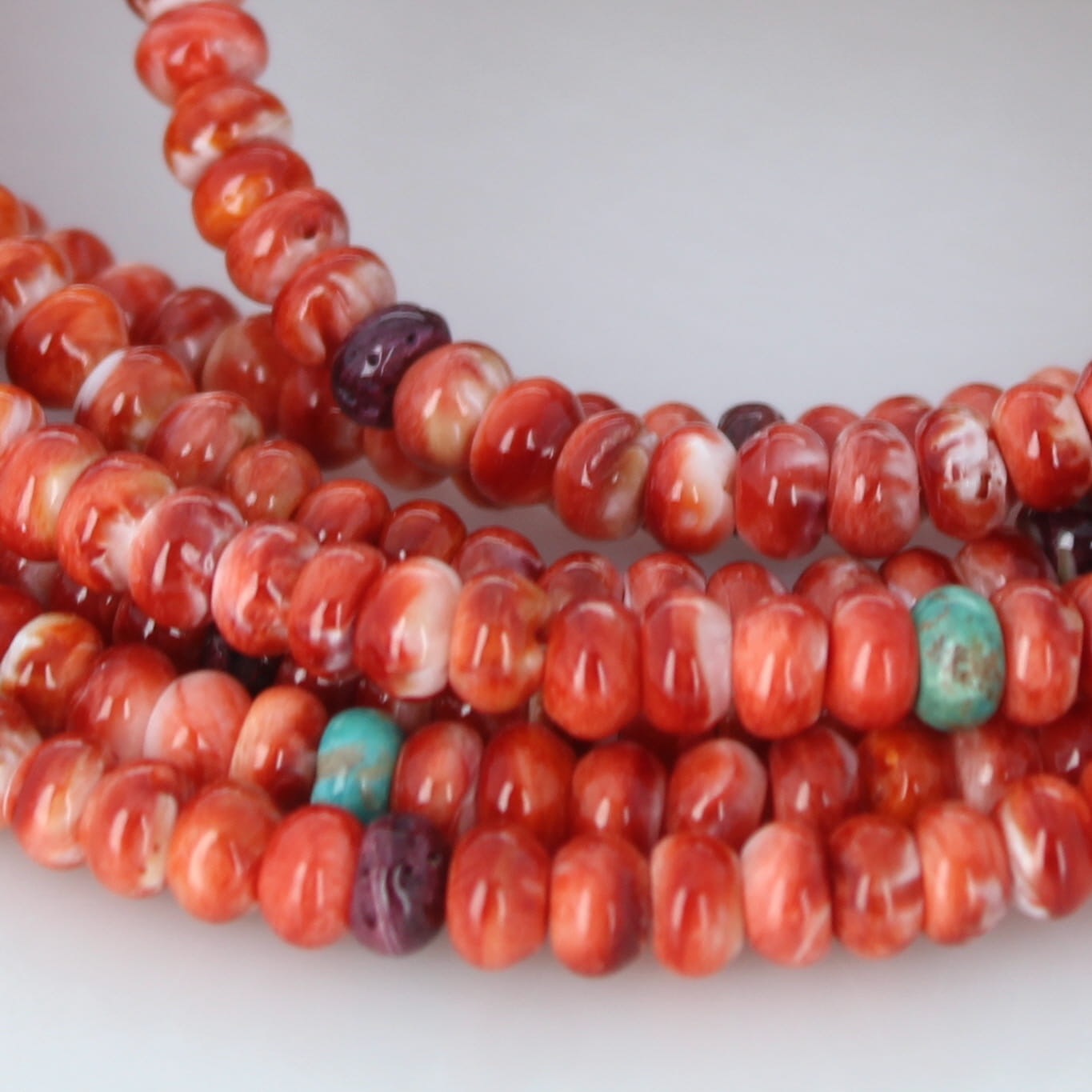 Red Spiny Oyster Beads With Turquoise 16" 6mm