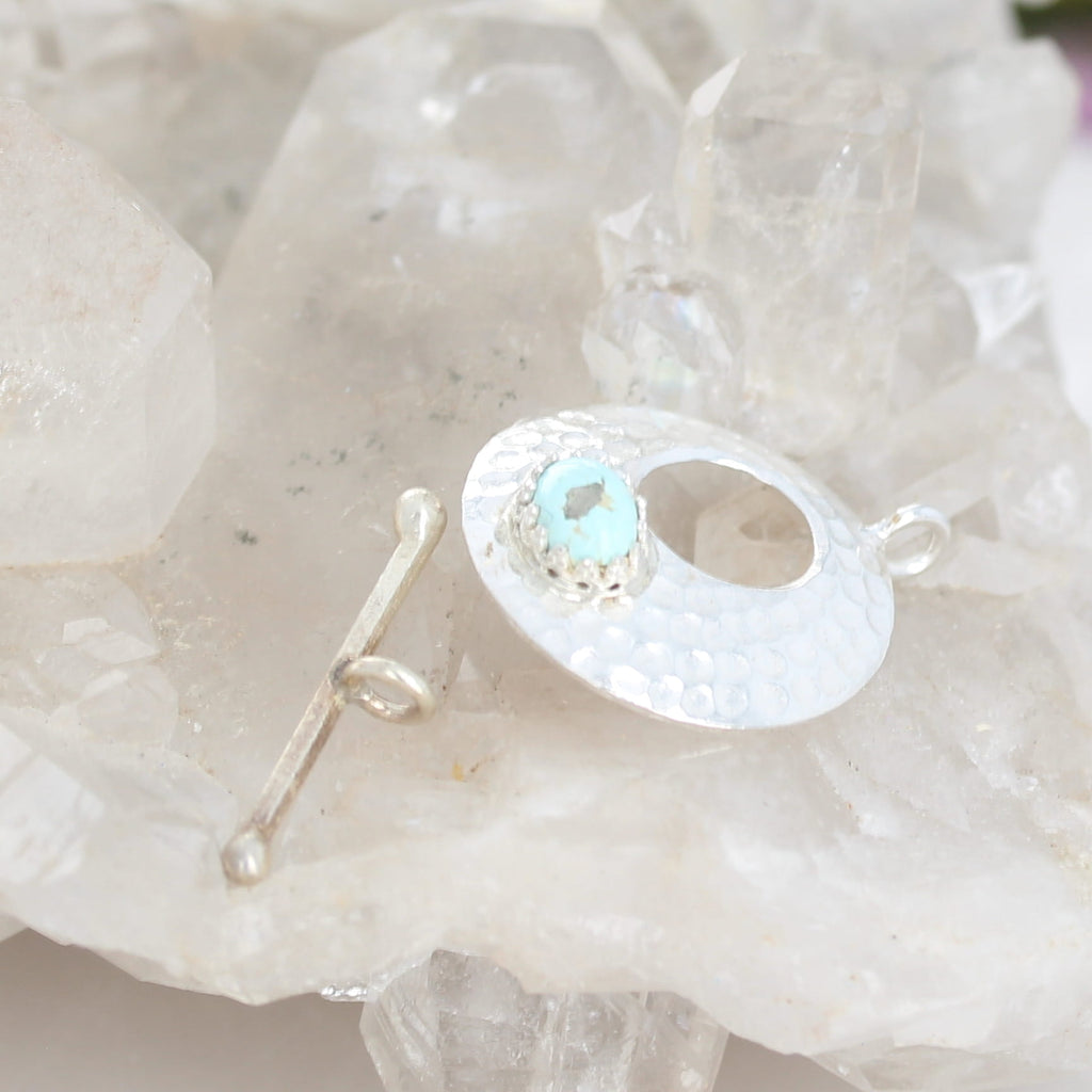 White Creek Turquoise with Pyrite Toggle Clasp Sterling 6x8mm