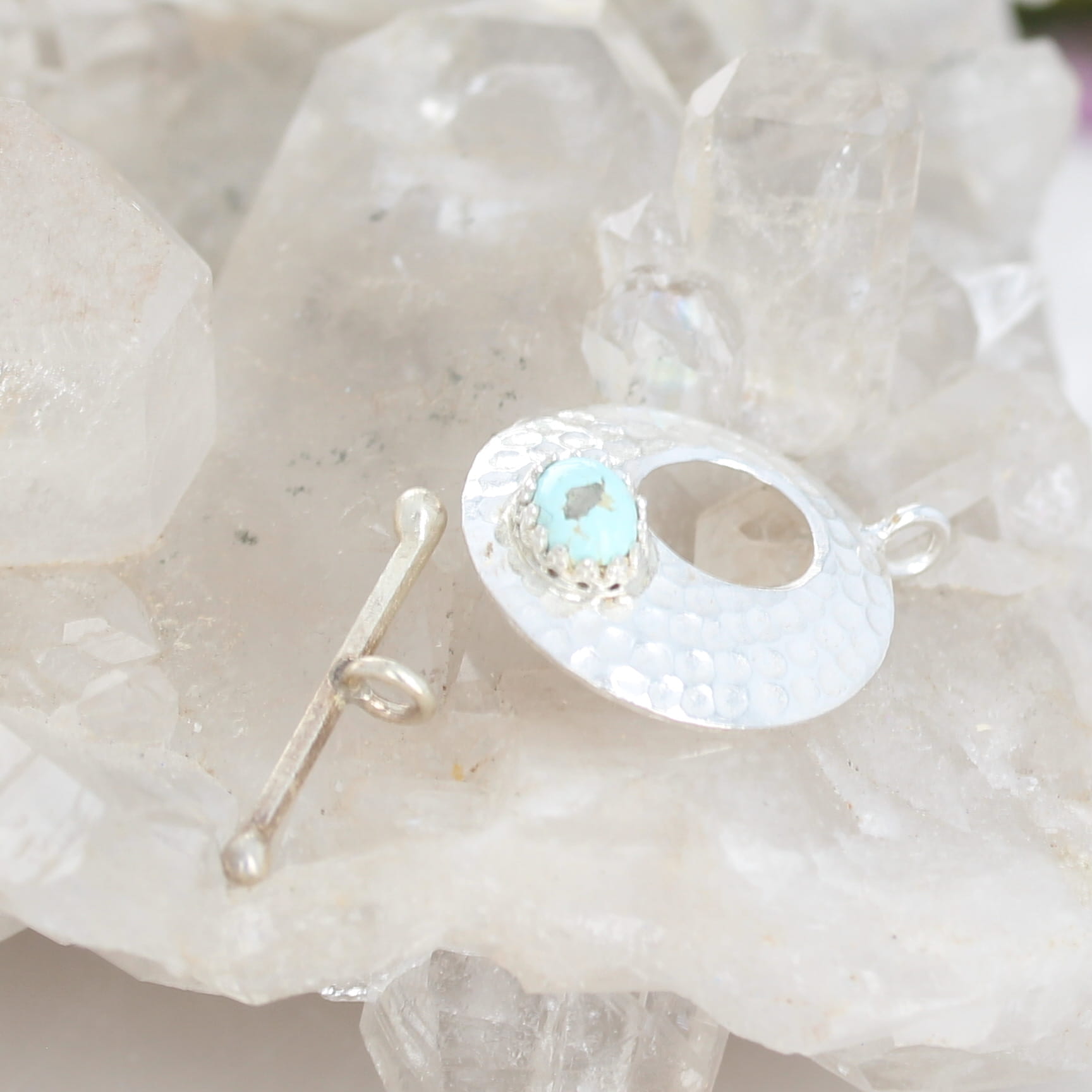 White Creek Turquoise with Pyrite Toggle Clasp Sterling 6x8mm