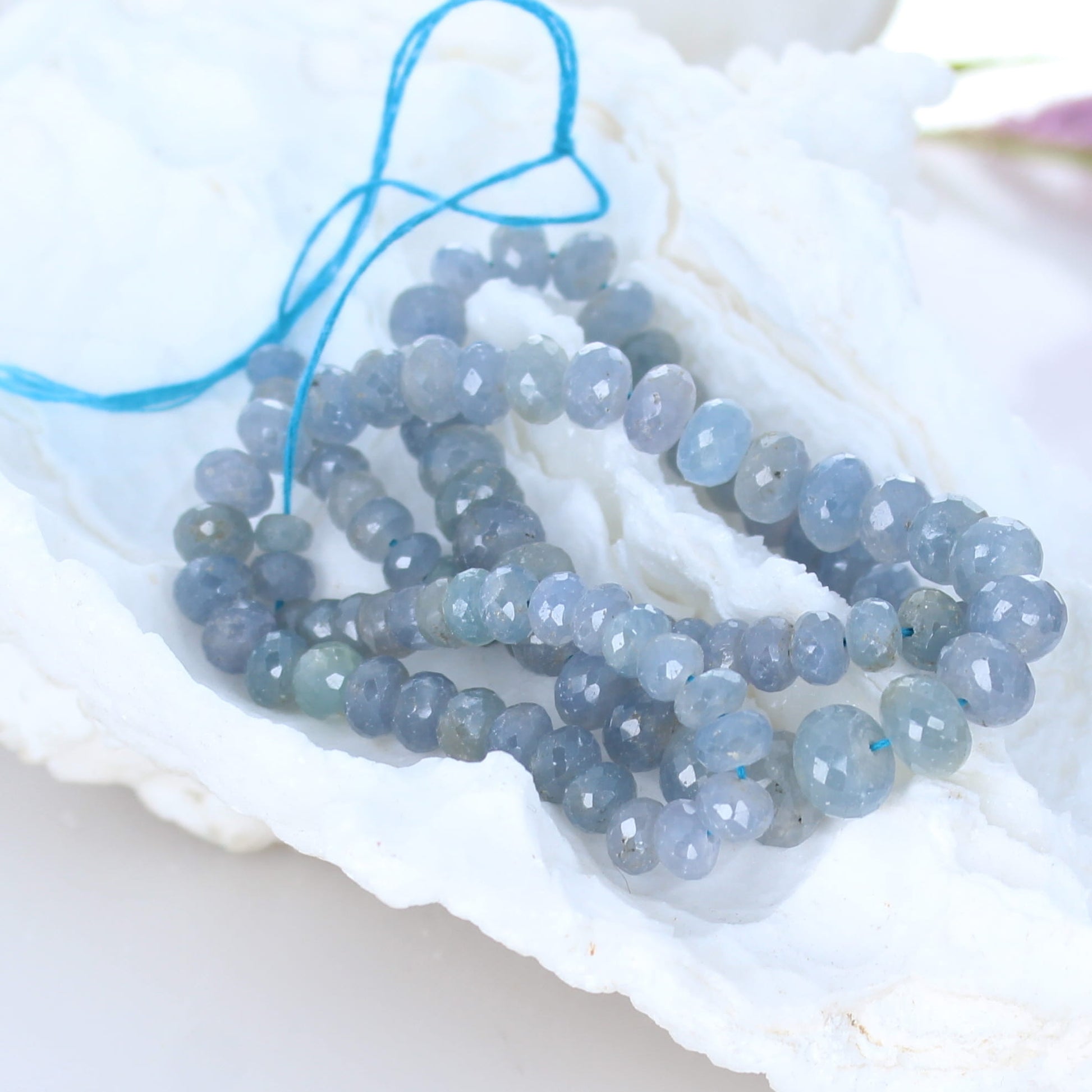 Ethereal SAPPHIRE BEADS Faceted Rondelles 5-8.5mm Steel Blue -NewWorldGems