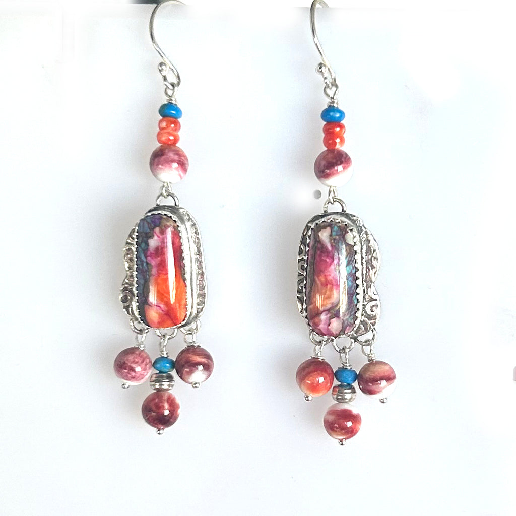 Desert Mohave Copper Spiny Oyster Turquoise Clasp Sterling Dangles