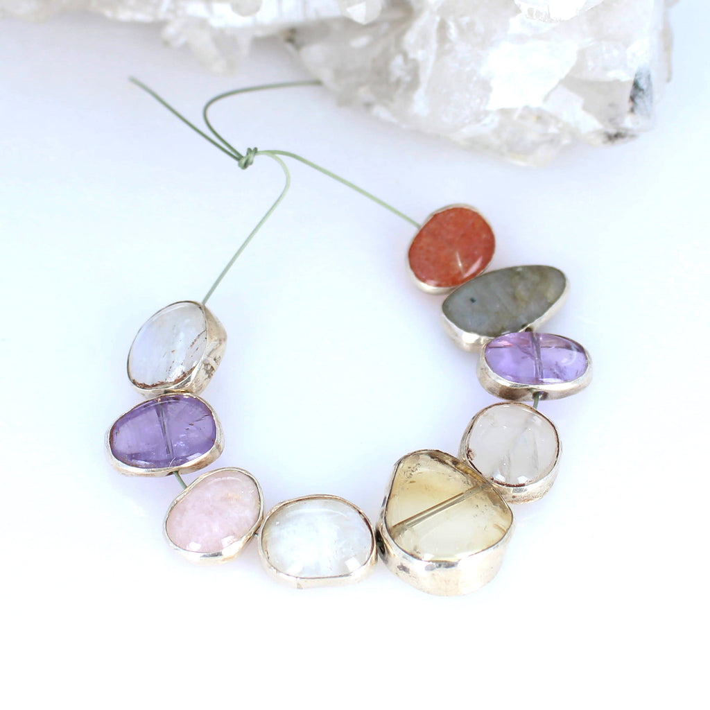 Silver Rimmed Morganite Citrine Amethyst 9 Pcs