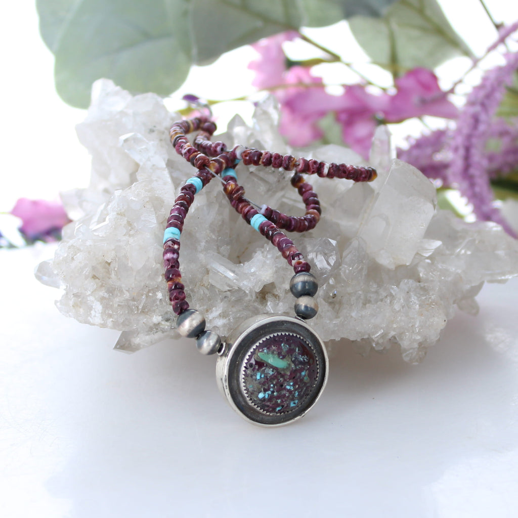 PURPLE SPINY Oyster Sleeping Beauty Turquoise Sterling Southwestern Necklace 17"