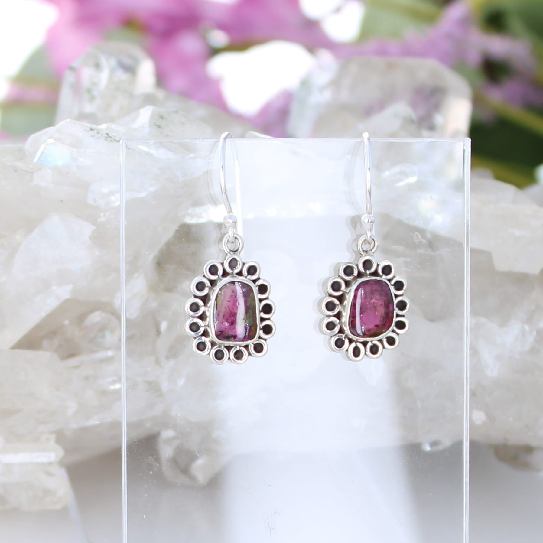 AAA Pink Tourmaline Daisy Earrings Sterling Silver French Ear Wires NewWorldGems