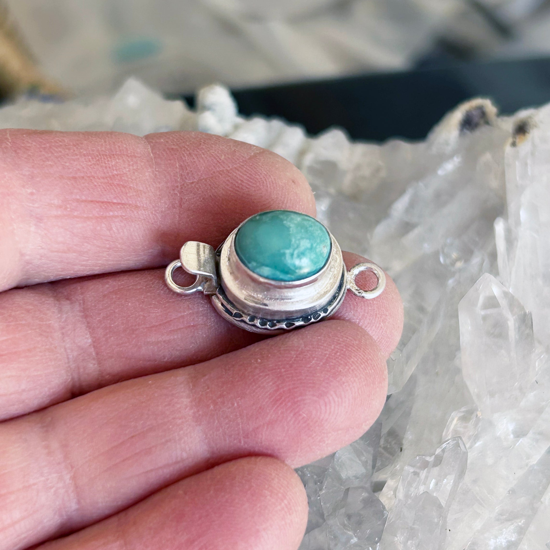 AAA Steel Blue Carico Lake Turquoise Sterling Clasp Classic 9x11mm