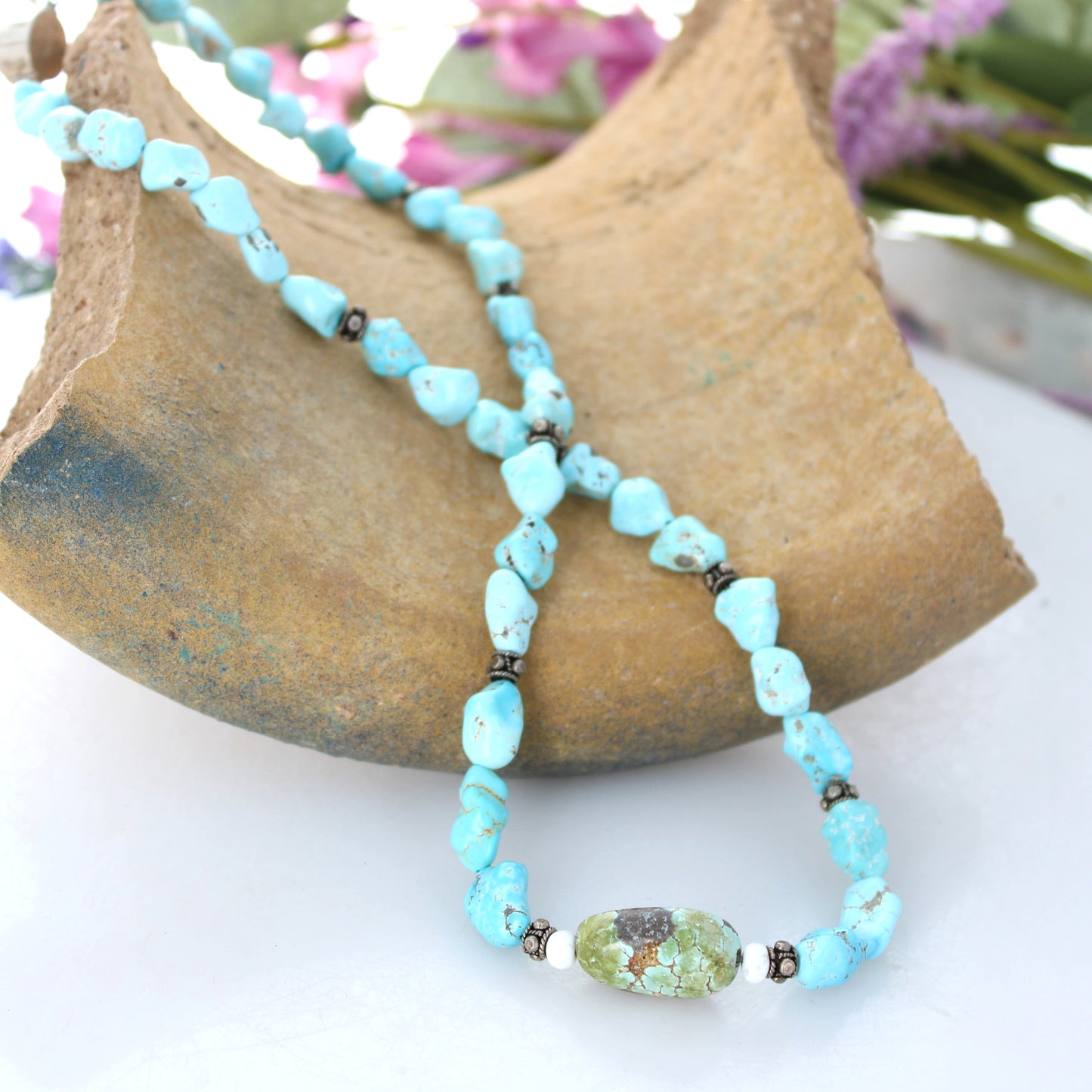 Lone Mountain Turquoise Necklace with Large Sonoran Centerpiece Sterling