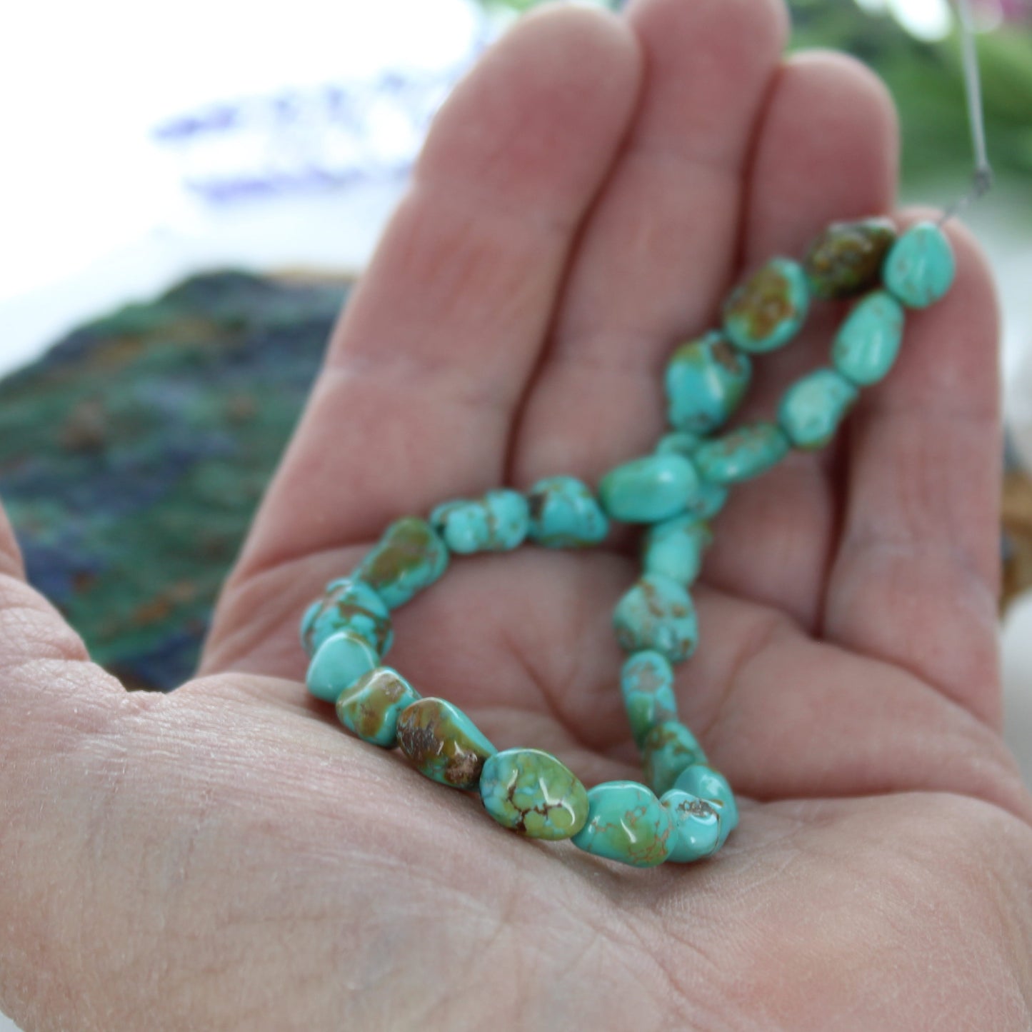 TURQUOISE MOUNTAIN BEADS Potato Shaped Blue Green 8"