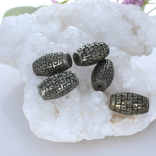 GOLDEN PYRITE Beads Carved Spiral Large Barrels 5pcs -NewWorldGems
