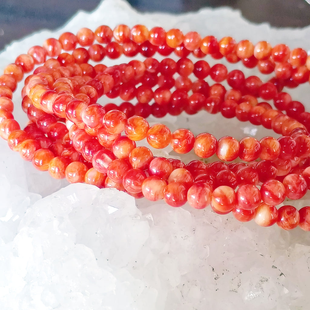 AAA Red/Orange Spiny Oyster Beads Round 4mm 16"