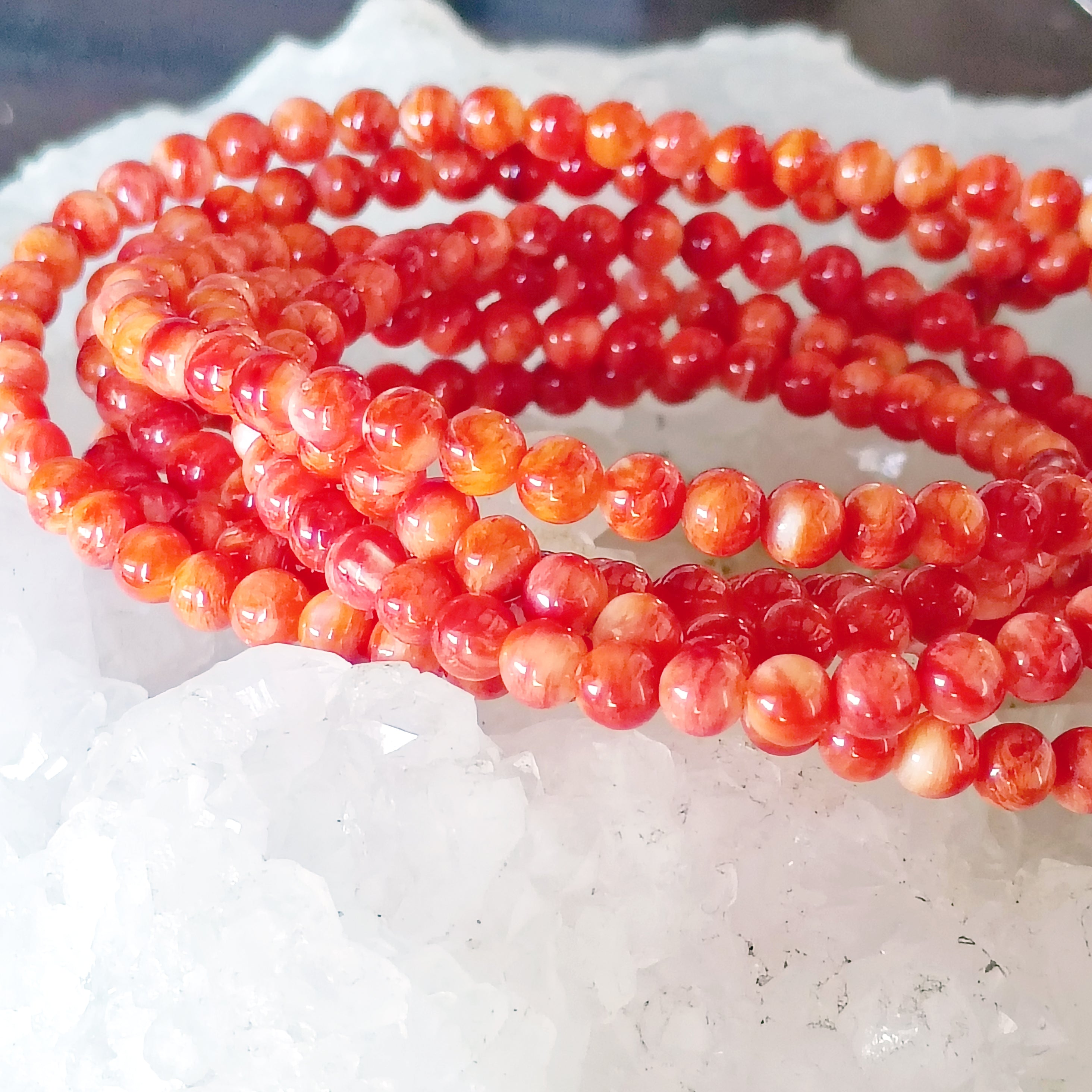 AAA Red/Orange Spiny Oyster Beads Round 4mm 16"
