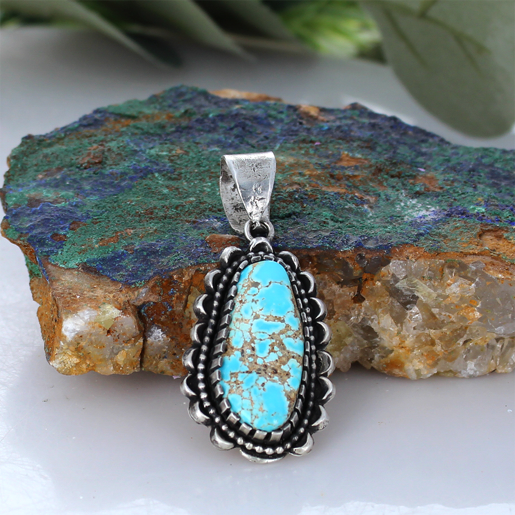 Lone Mountain Turquoise Pendant Sterling Many Moon Design