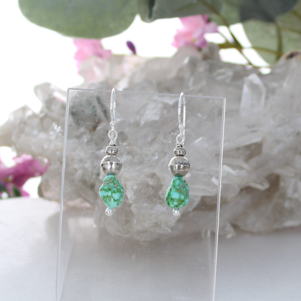 Light Green Blue Sonoran Mountain Turquoise Earrings Sterling Bench Made Beads