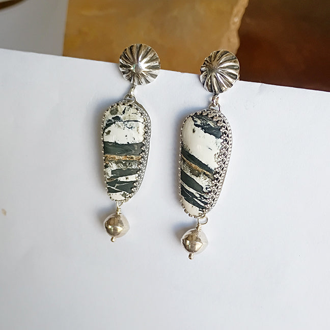 AAA WHITE BUFFALO Turquoise and Navajo Pearl Earrings Sterling 2.5"