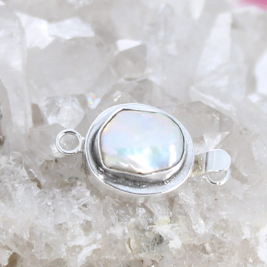 Large Cream Biwa Pearl Sterling Clasp Design 14x11.5mm