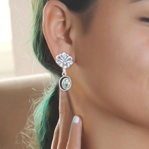 Faceted Green Amethyst Floral Sterling Silver Earrings