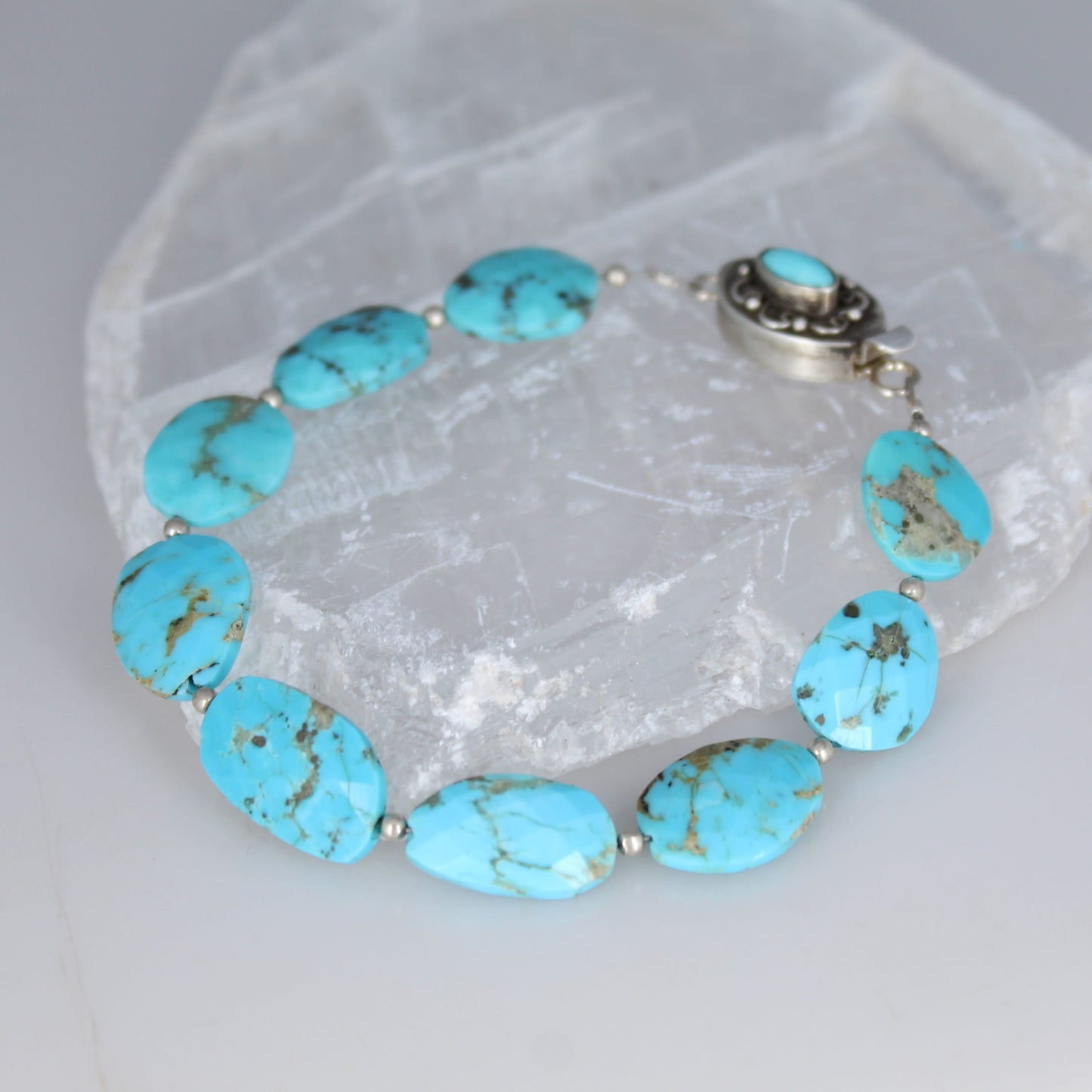 Faceted Sleeping Beauty Turquoise Bracelet Matching Clasp