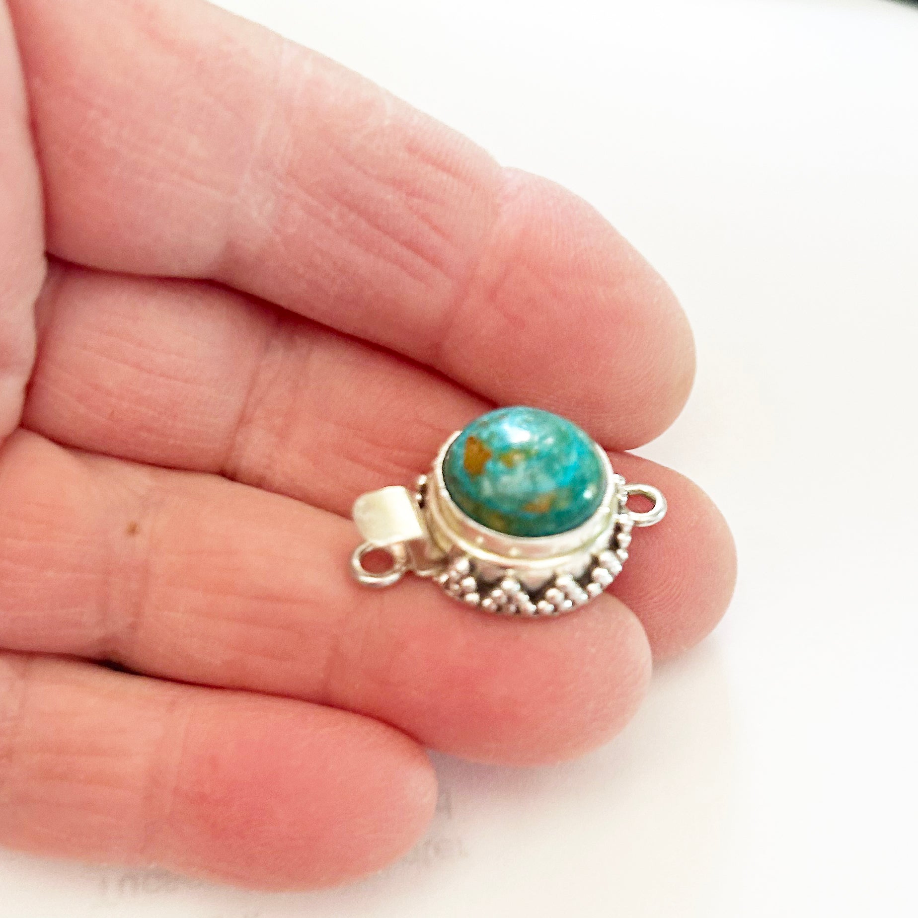 AAA Peruvian Opal Clasp Sterling Granulated Ball Design 12mm Round