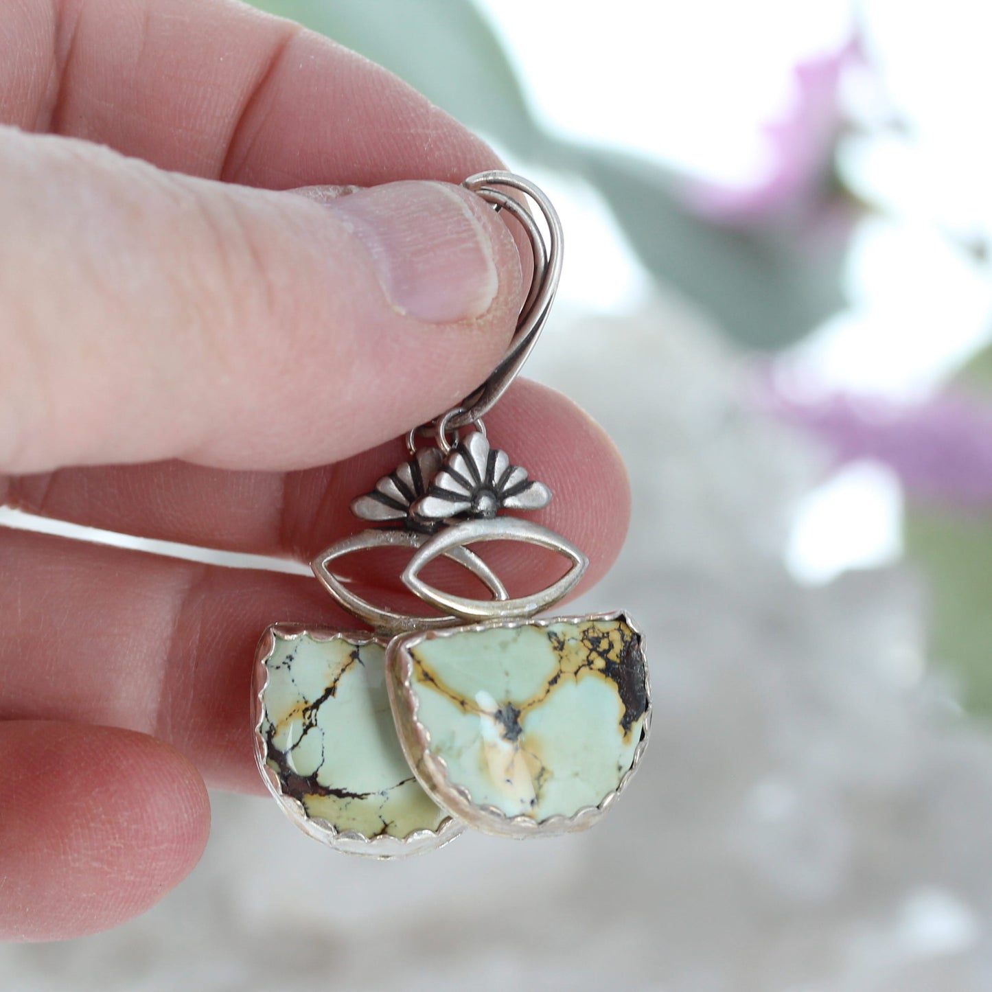 Half Moon Dragon Skin Turquoise Earrings Dangles