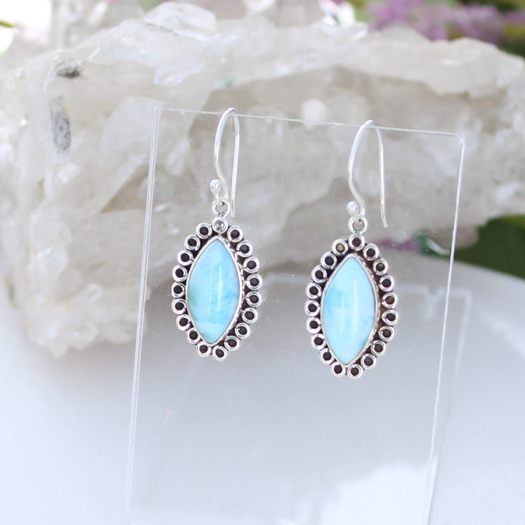 AAA Larimar Earrings Marquis Shape Sterling Silver NewWorldGems
