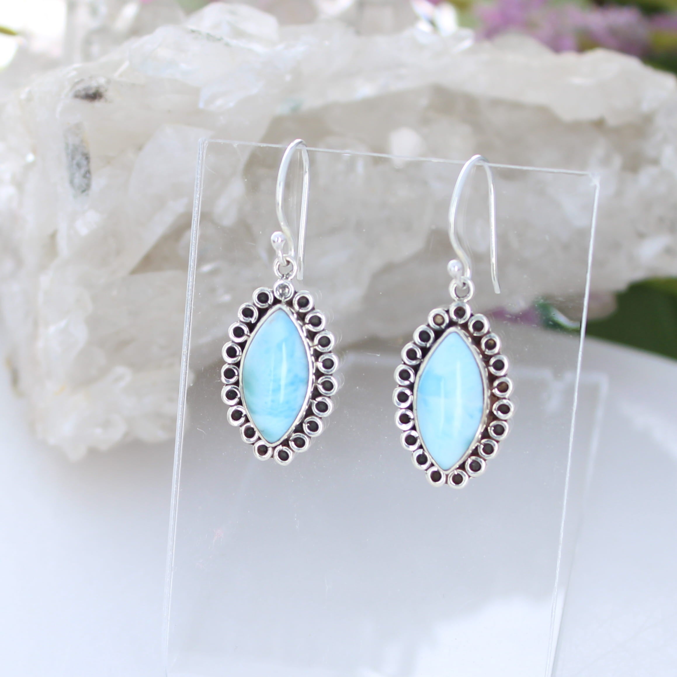 AAA Larimar Earrings Marquis Shape Sterling Silver NewWorldGems