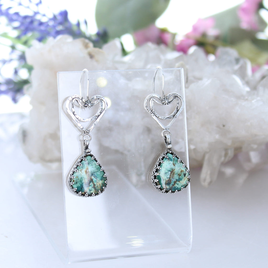 Stunning Forest Greens Tibetan Turquoise Beads Earrings Sterling Silver