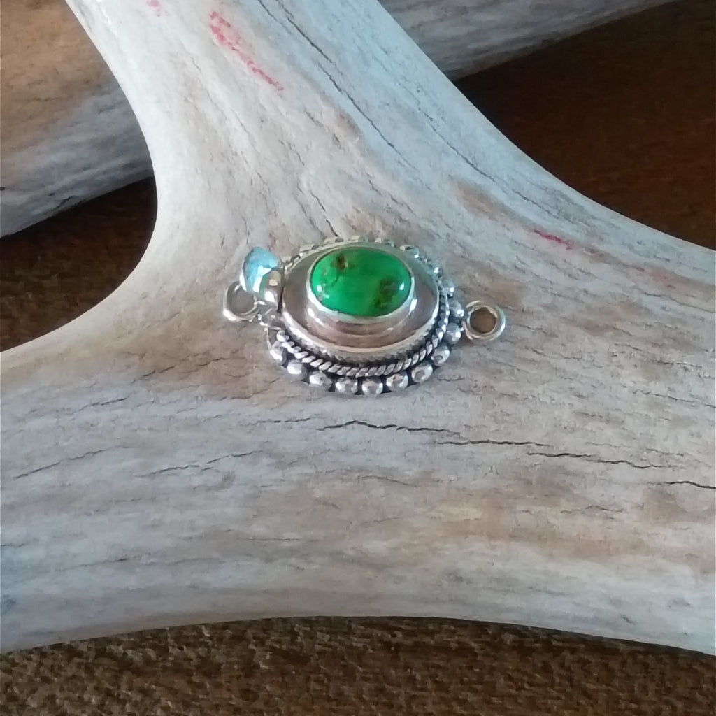 Sonoran Lime Green Turquoise Sterling Silver Clasp 6x8mm Oval Ball Wire Southwestern Design