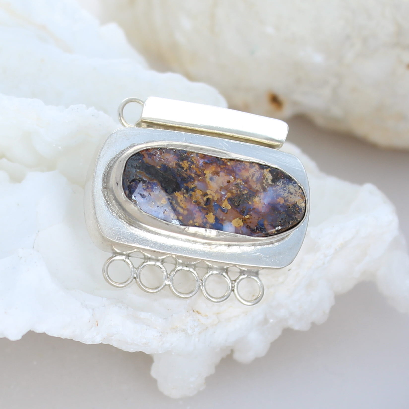 Large Australian Golden Boulder Opal Clasp Sterling 5 Strand #2 -NewWorldGems