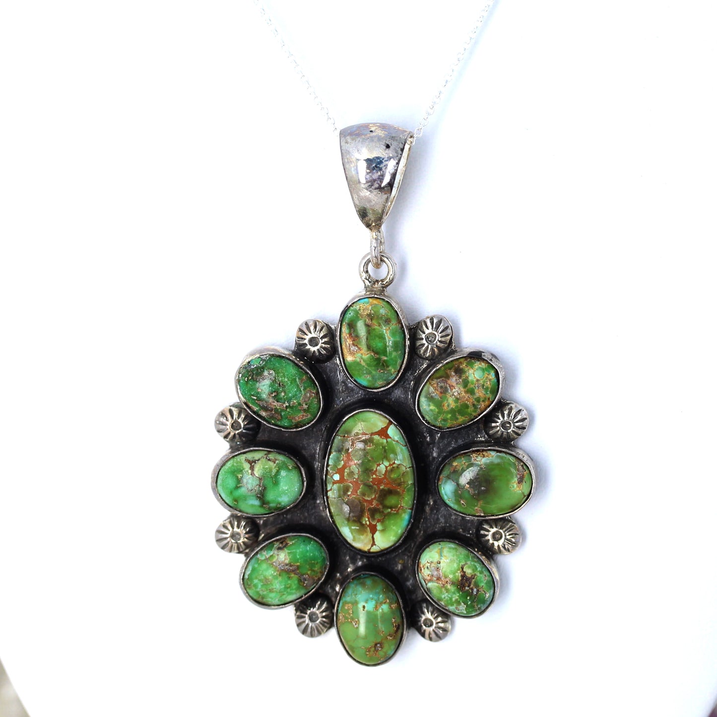 Painterly Catalina Turquoise Pendant Sterling with Southwestern Flowers