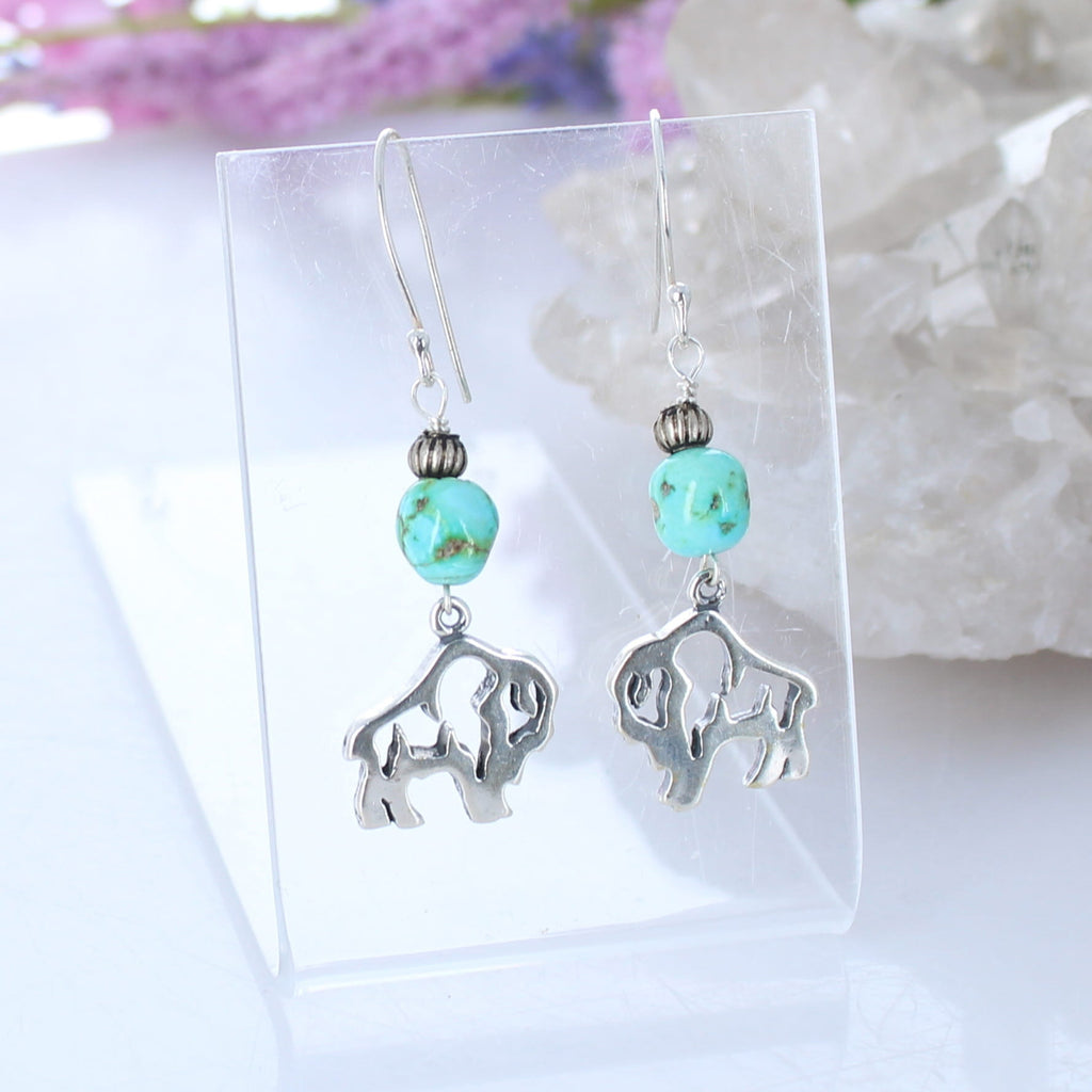 AAA Sonoran Blue Turquoise Buffalo Earrings Southwest Sterling Silver