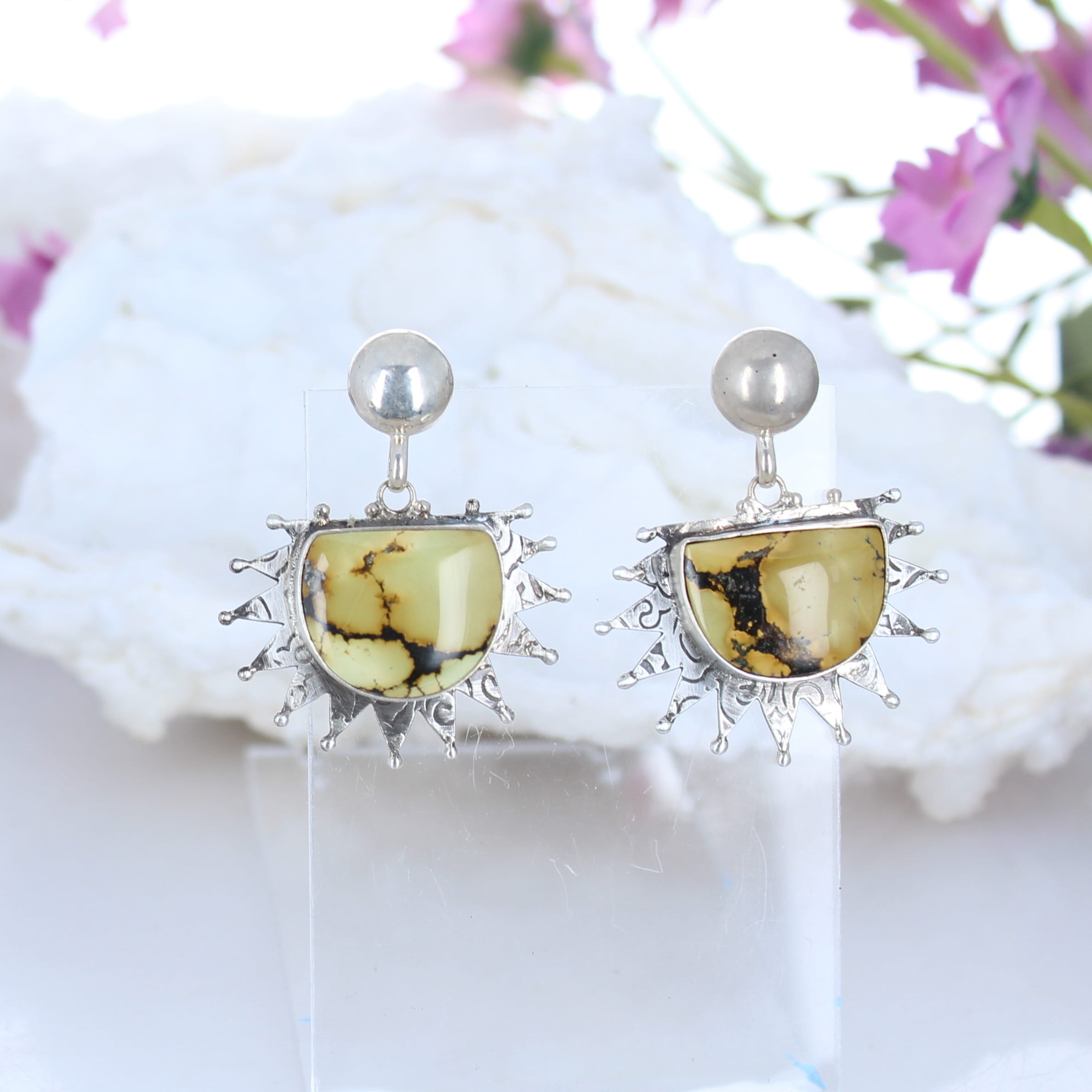 Sun Moon Dragon Skin Turquoise Earrings Dangles Spiral -NewWorldGems