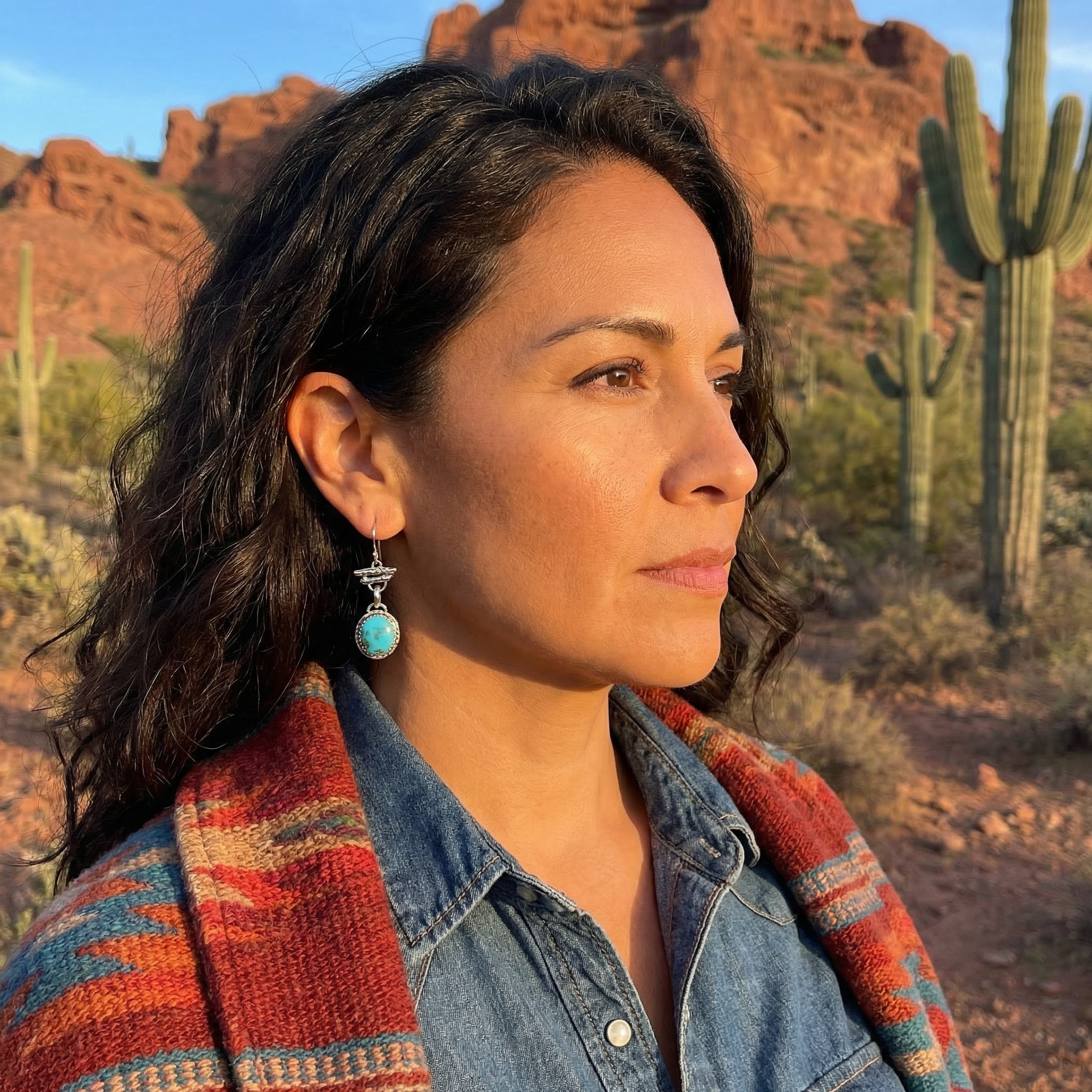 AAA Sleeping Beauty Turquoise Earrings Sterling Willow Branch Style