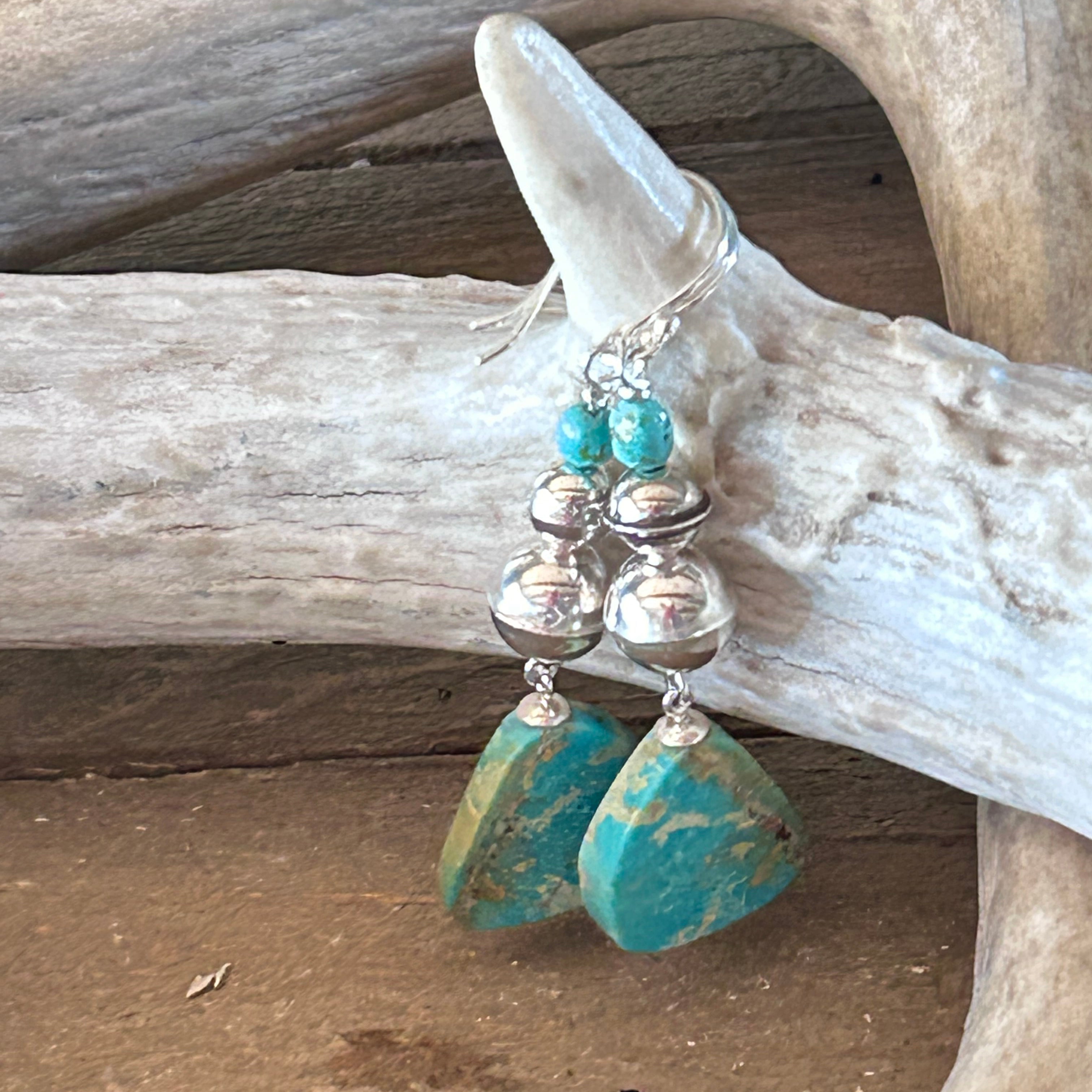 AAA Elisa Turquoise and Navajo Benchmade Pearls Earrings Sterling Silver
