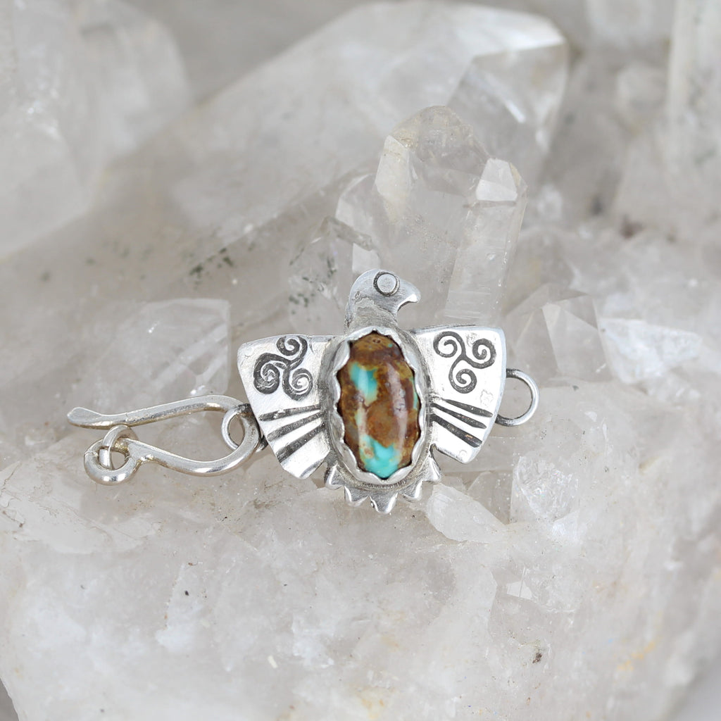 Green Golden Royston Turquoise Sterling Thunderbird Clasp J Hook