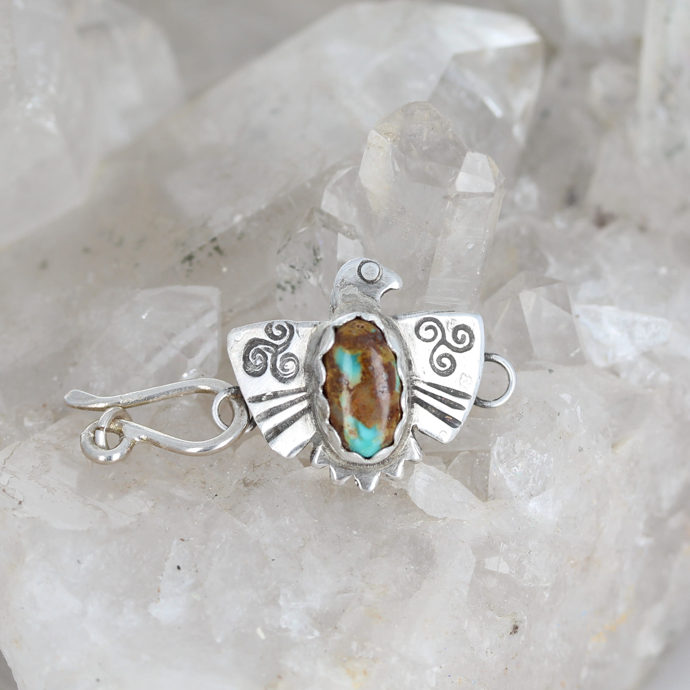Green Golden Royston Turquoise Sterling Thunderbird Clasp J Hook